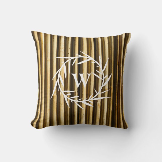 Coussin Monogramme en bambou rustique Lignes verticales Mo (Recto)