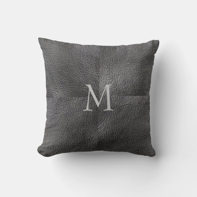 Coussin Monogramme en cuir gris-foncé de patchwork à la (Recto)