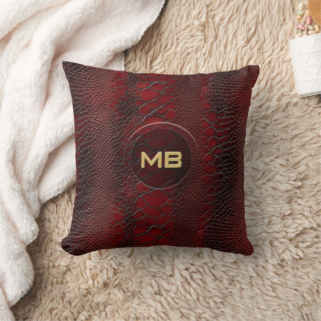 Coussin Monogramme en cuir rouge Snakeskin imprimé (Couverture)