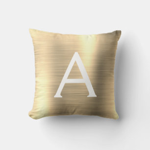 Coussin Monogramme en métal brossé de luxe Nom initial