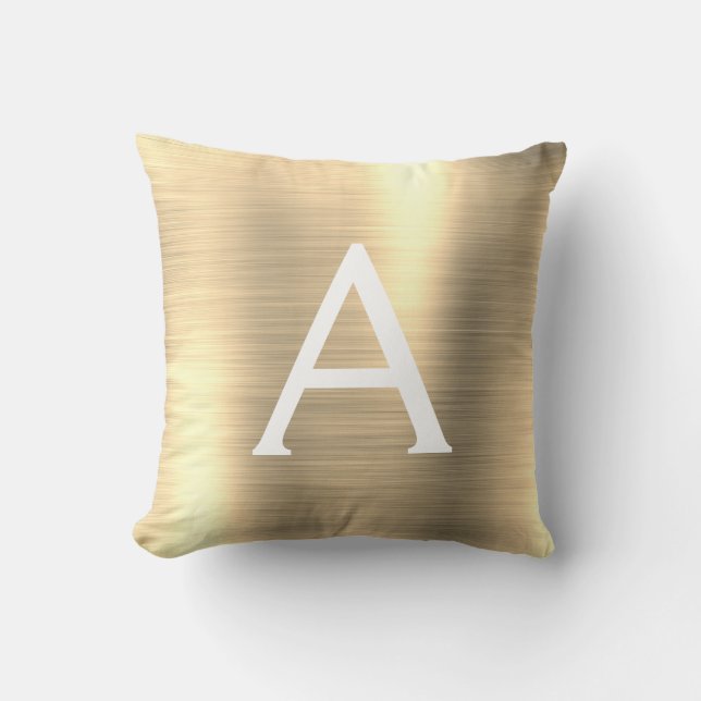Coussin Monogramme en métal brossé de luxe Nom initial (Recto)