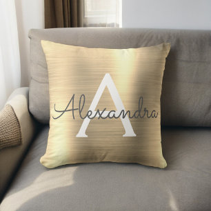 Coussin Monogramme en métal brossé de luxe Nom initial