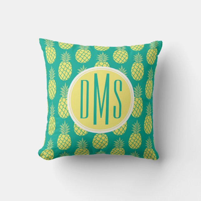 Coussin Monogramme en pastel des ananas | (Recto)
