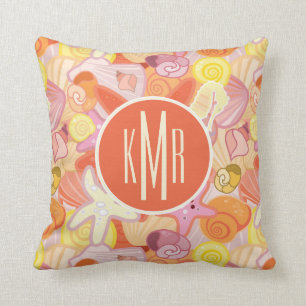 Coussin Monogramme en pastel des créatures de mer