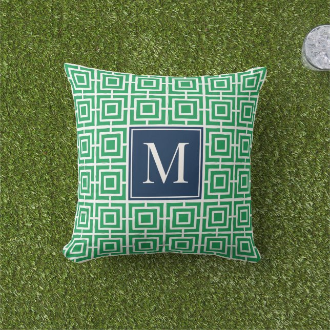 Coussin Monogramme en treillis carré Prépa – Vert et Nuit (Herbe)