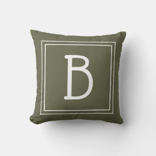 Coussin Monogramme encadré tendance mousse verte et initia