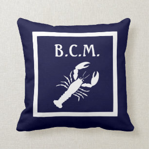 Coussin monogramme et HOMARD BLANC et BLANC d'Ancre sur le
