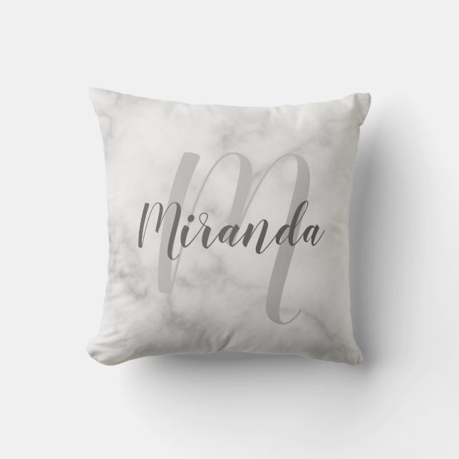 Coussin Monogramme et Marbre blanc de noms personnalisés m (Recto)