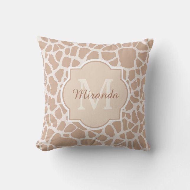 Coussin Monogramme et nom brun clair chics d'impression de (Recto)