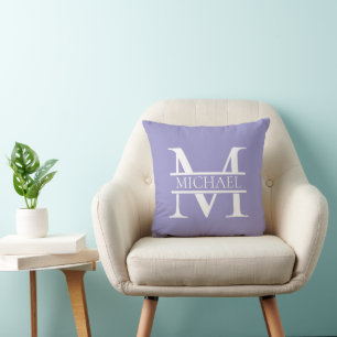 Coussin Monogramme et nom Elegant Purple Personnalisé