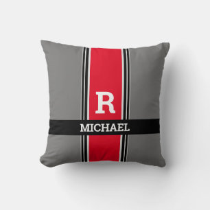 Coussin Monogramme et nom en gras, Gris rouge et Gris noir