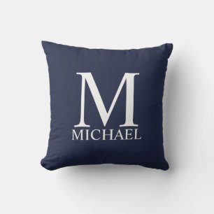 Coussin Monogramme et nom personnalisés bleu marine