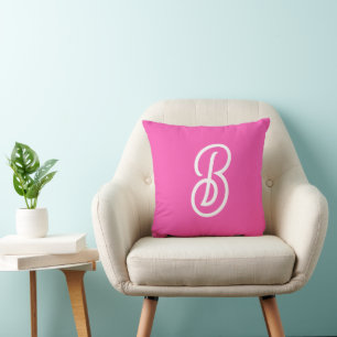 Coussin Monogramme et nom personnalisés Hot Pink moderne