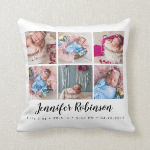 Coussin Monogramme État de naissance photo blanche
