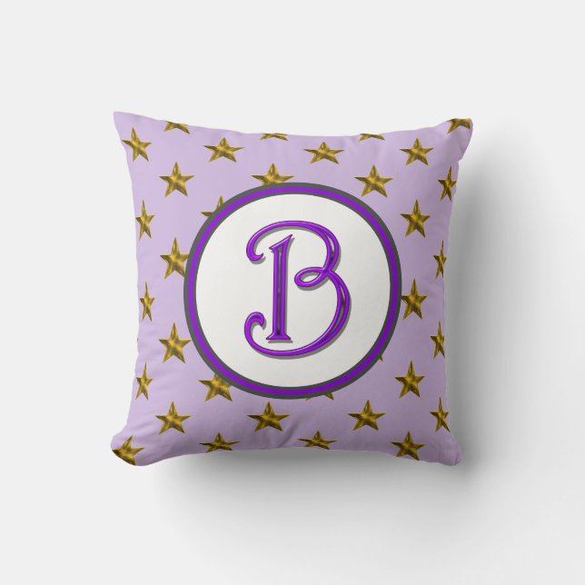 Coussin Monogramme étoile famille initiale violet céleste (Recto)