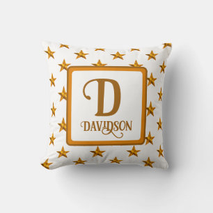 Coussin Monogramme étoile initiale orange or décoration cé