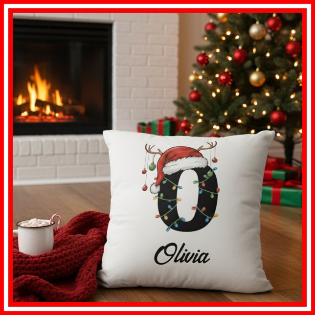Coussin Monogramme Famille Antlers de Noël Santa Hat (Créateur téléchargé)