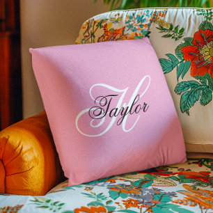 Coussin Monogramme fantaisie noir et blanc Rose