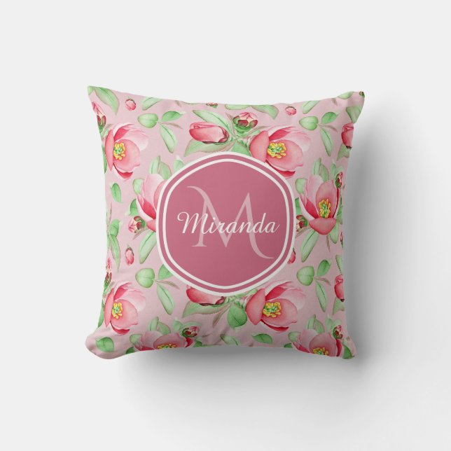 Coussin Monogramme Fleur de Pommier Rose (Recto)