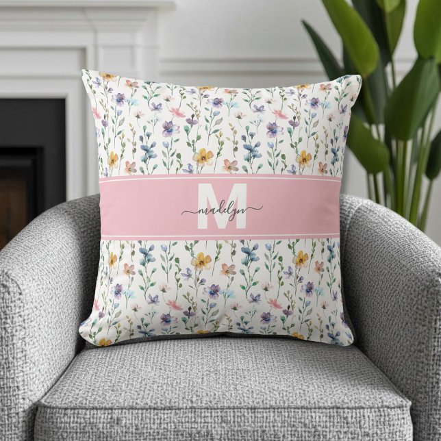 Coussin Monogramme Fleur Sauvage (Wildflower Monogram Throw Pillow )