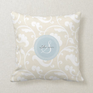 Coussin Monogramme floral beige girly élégant de motif