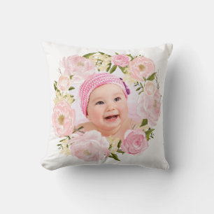 Coussin Monogramme floral Blush or personnalisé Photo Nurs