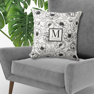 Coussin Monogramme Floral Élégant