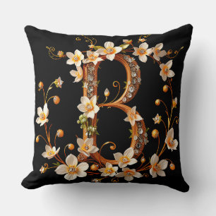 Coussin Monogramme floral élégant B avec design complexe