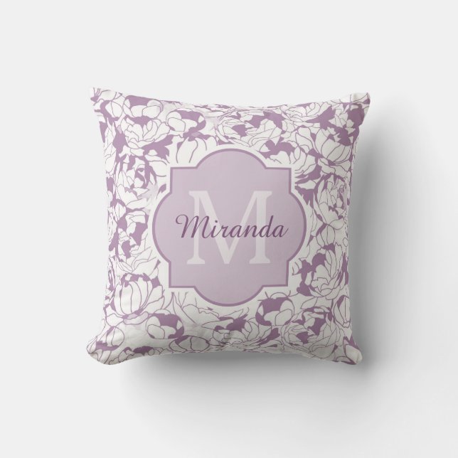 Coussin Monogramme Floral Moderne Avec Nom (Recto)