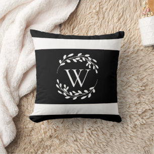 Coussin Monogramme floral noir et blanc