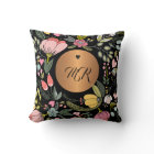 monogramme floral noir et rose pastel de luxe