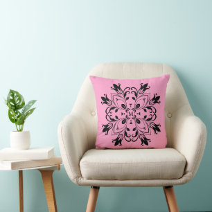 Coussin Monogramme Floral Noir Mandala