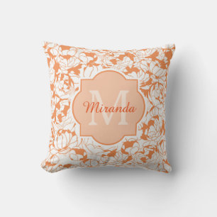 Coussin Monogramme Floral Orange Moderne Avec Nom