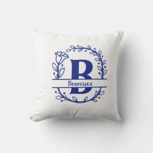 Coussin Monogramme floral partagé bleu Monogramme B