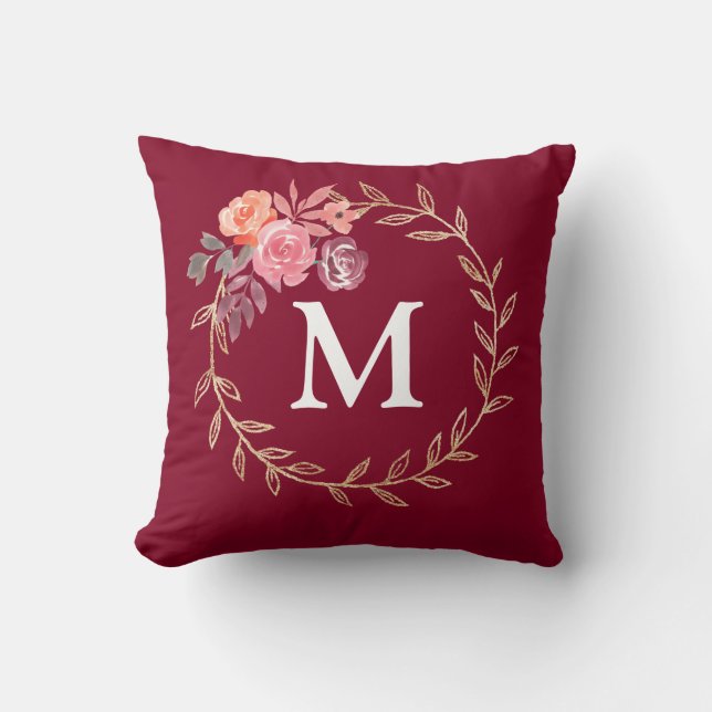 Coussin Monogramme floral personnalisé (Recto)