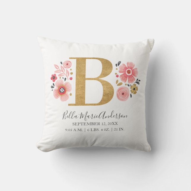 Coussin Monogramme floral rose Lettre initiale B État de n (Recto)