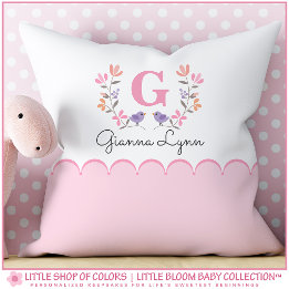 Coussin Monogramme floral rose rose pâle personnalisé Baby