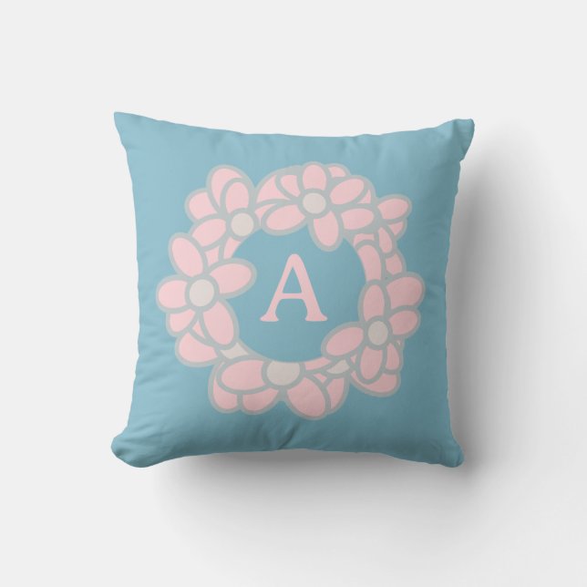 Coussin Monogramme Floral Wreath Pastel Retro (Recto)
