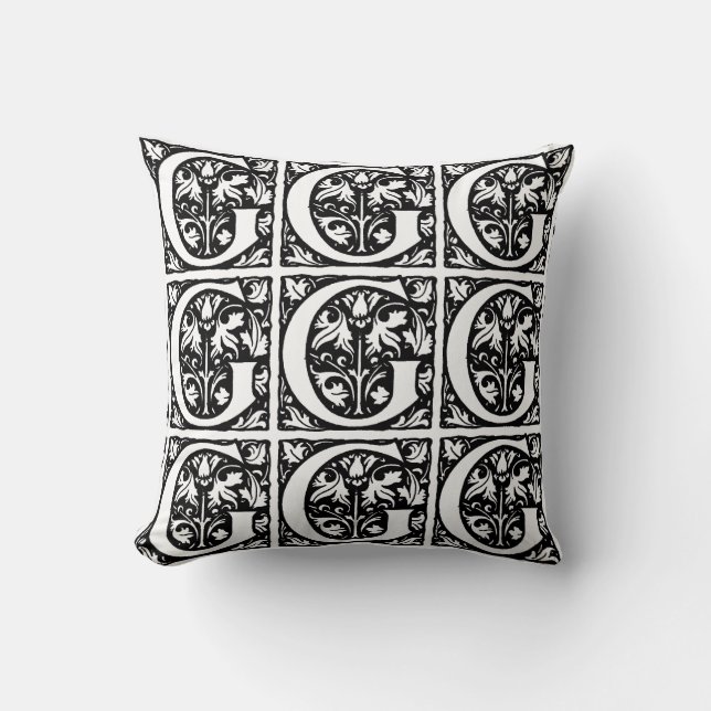 Coussin Monogramme G Modèle floral noir et blanc initial (Recto)