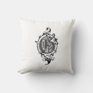 Coussin Monogramme G Modèle floral noir et blanc initial