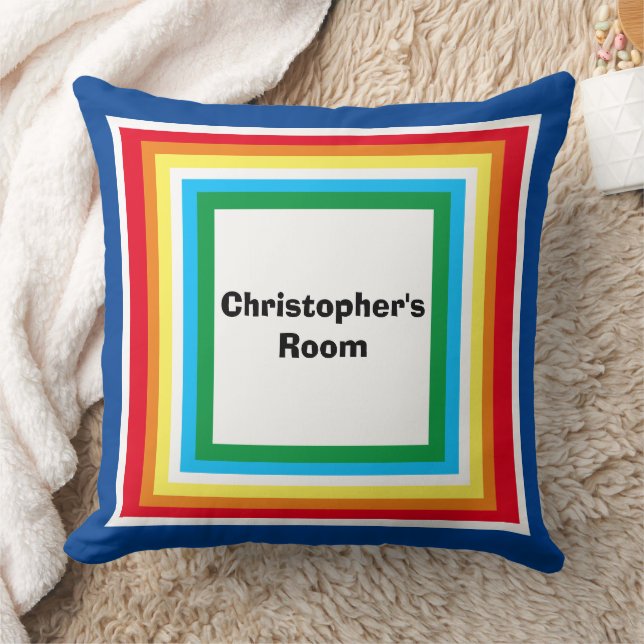 Coussin Monogramme Géométrique Bleu Orangé Jaune (Couverture)