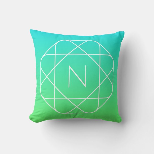 Coussin Monogramme géométrique cool | Ombre Vert bleu et c (Recto)