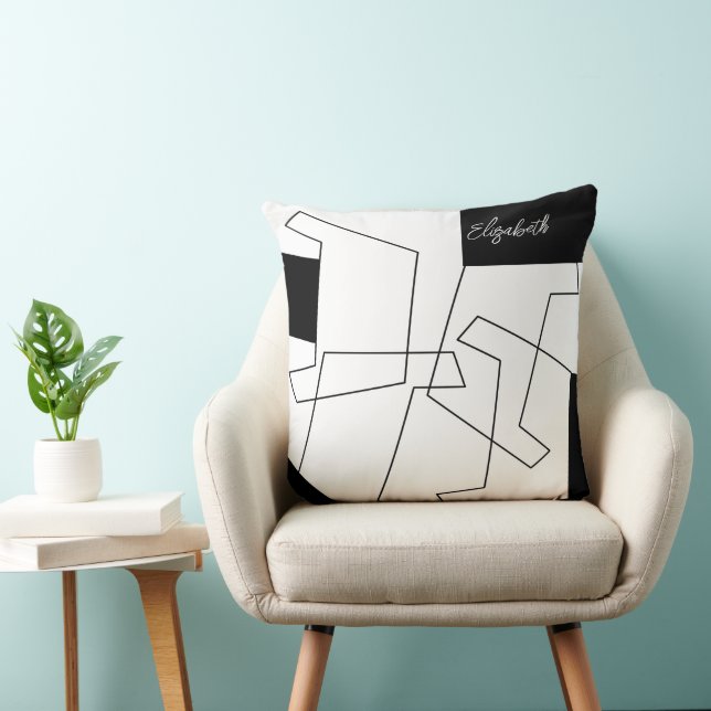 Coussin Monogramme géométrique tendance noir et blanc (Chaise)