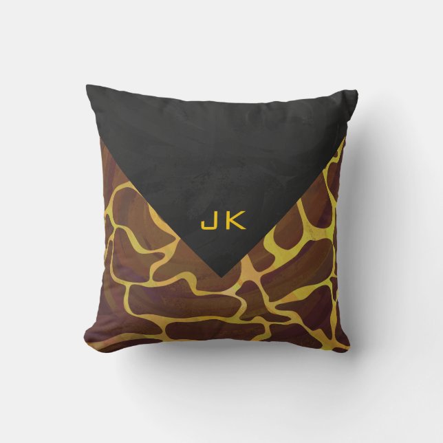 Coussin Monogramme Giraffe Brown, Impression Jaune (Recto)