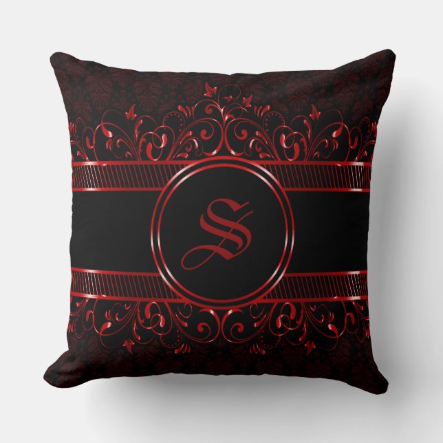 Coussin Monogramme gothique orné noir et rouge (Recto)