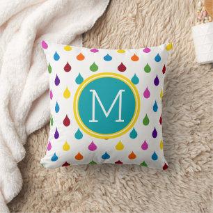 Coussin Monogramme gouttes de pluie Arc-en-ciel brillant