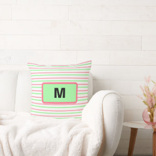 Coussin Monogramme Grandes géométriques rose vert blanc