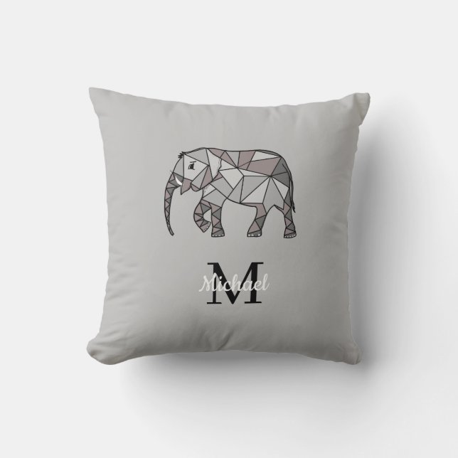 Coussin Monogramme Graphique mignon Eléphant Noir personna (Recto)