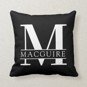 Coussin Monogramme gras minimal avec nom Noir