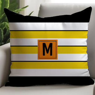 Coussin Monogramme Gras rayures jaunes